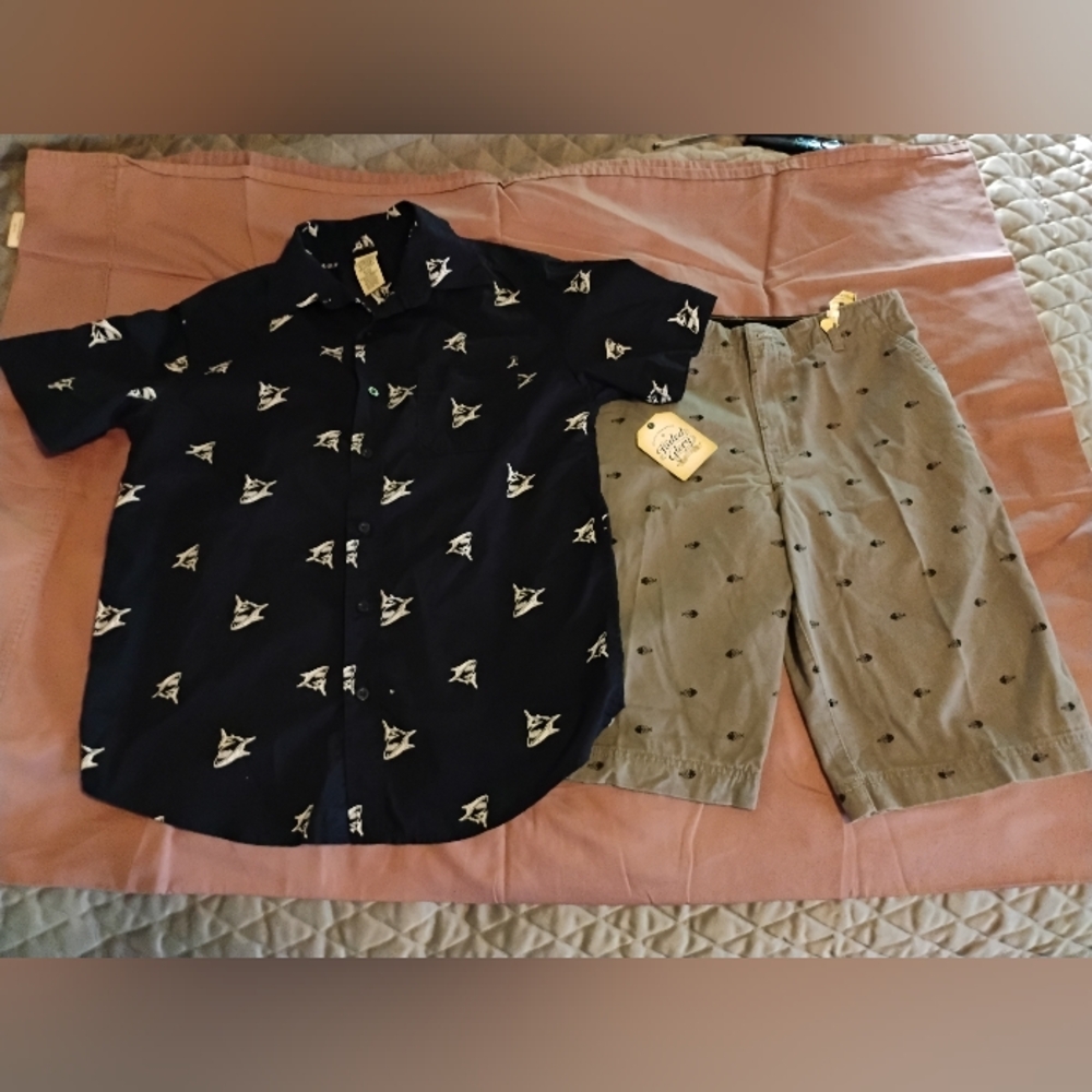Faded Glory Navy Shirt and Gray Shorts Set